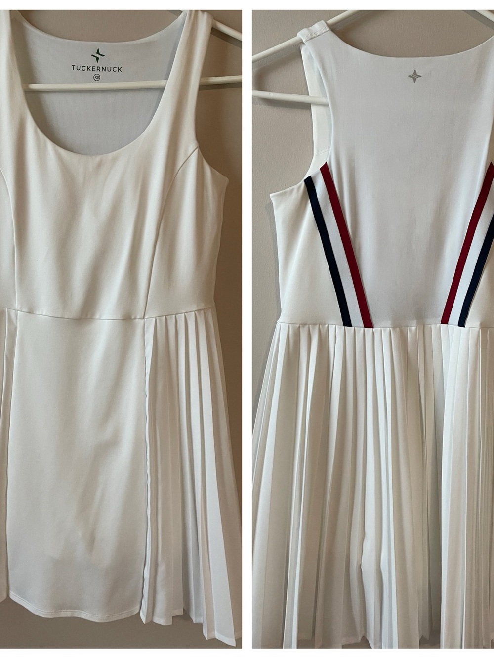 Tuckernuck White Sleeveless Pleated Mini Dress with Red & Navy Stripes